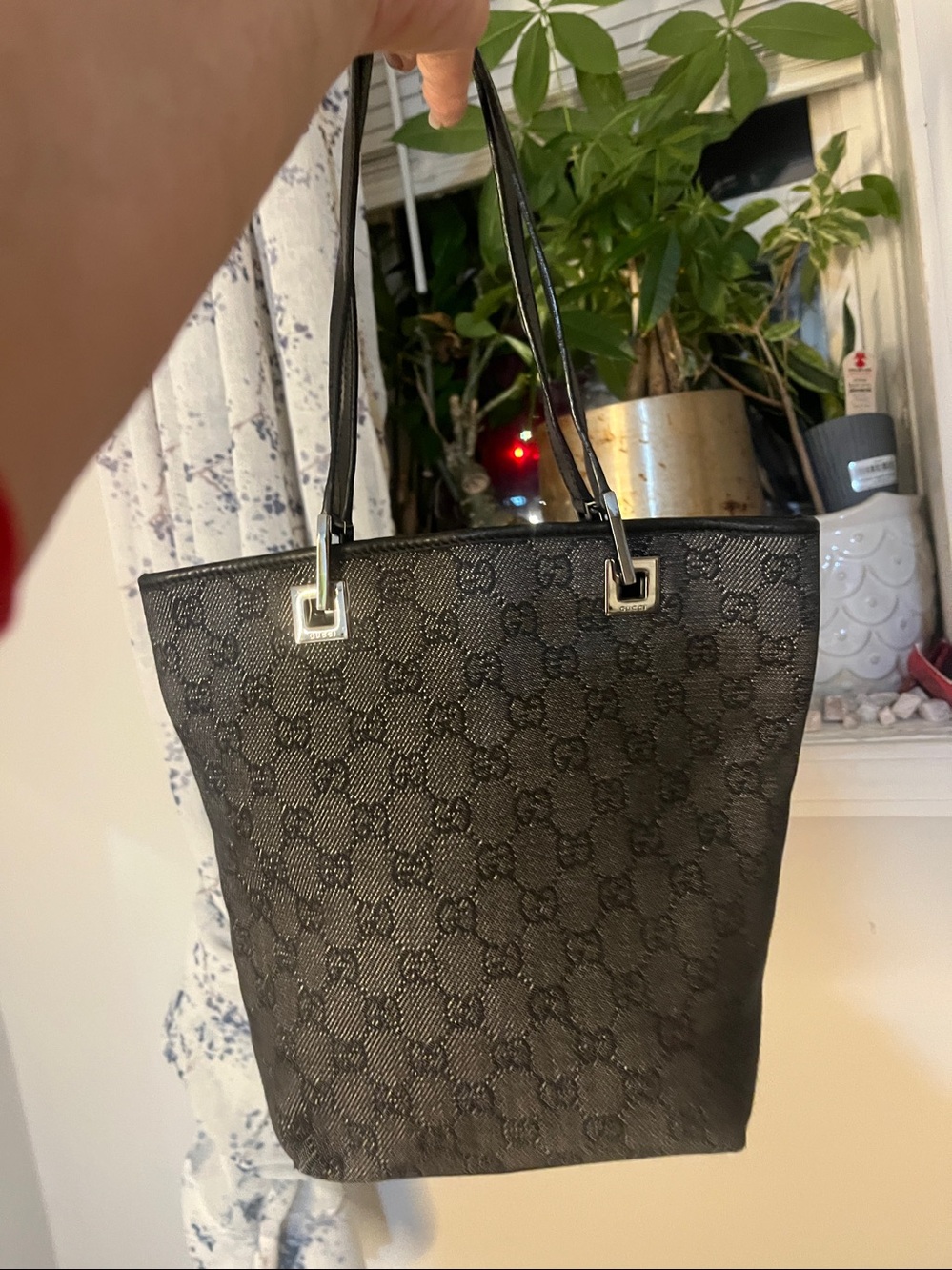Gucci Navy Monogram jacquard mini Tote with Leather Handles shw - Picture 11 of 11
